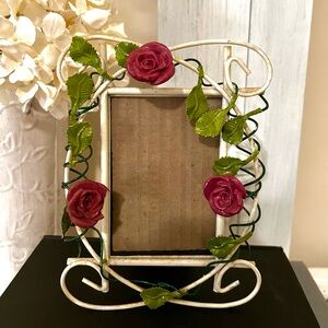 Vintage Shabby Tole Frame With Rose Motif